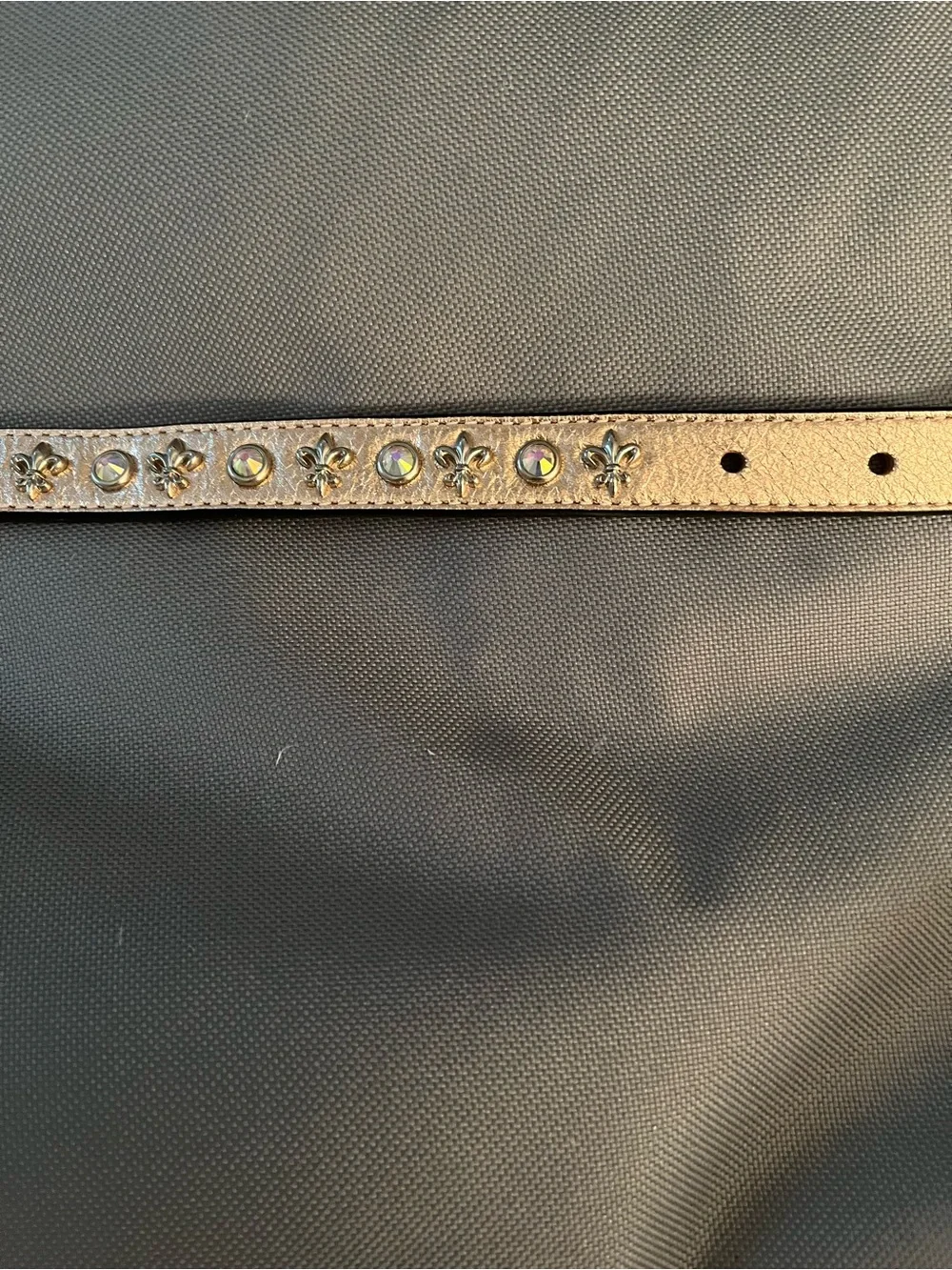 Woof Wear! Custom 14” lux dog collar NWT. Leather, crystals, fleur-de-lis